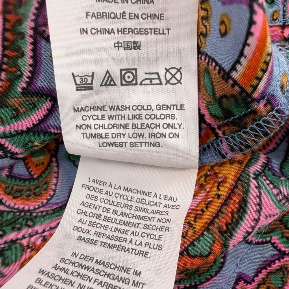J.Crew Paisley Blouse Womens 0P Petite Pink Blue Split Neck Long Sleeve Top - Picture 5 of 10